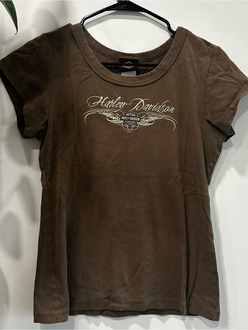 Harley Davidson 2009 Brown Babydoll Tee Women’s Large Bikercore Grunge Y2K